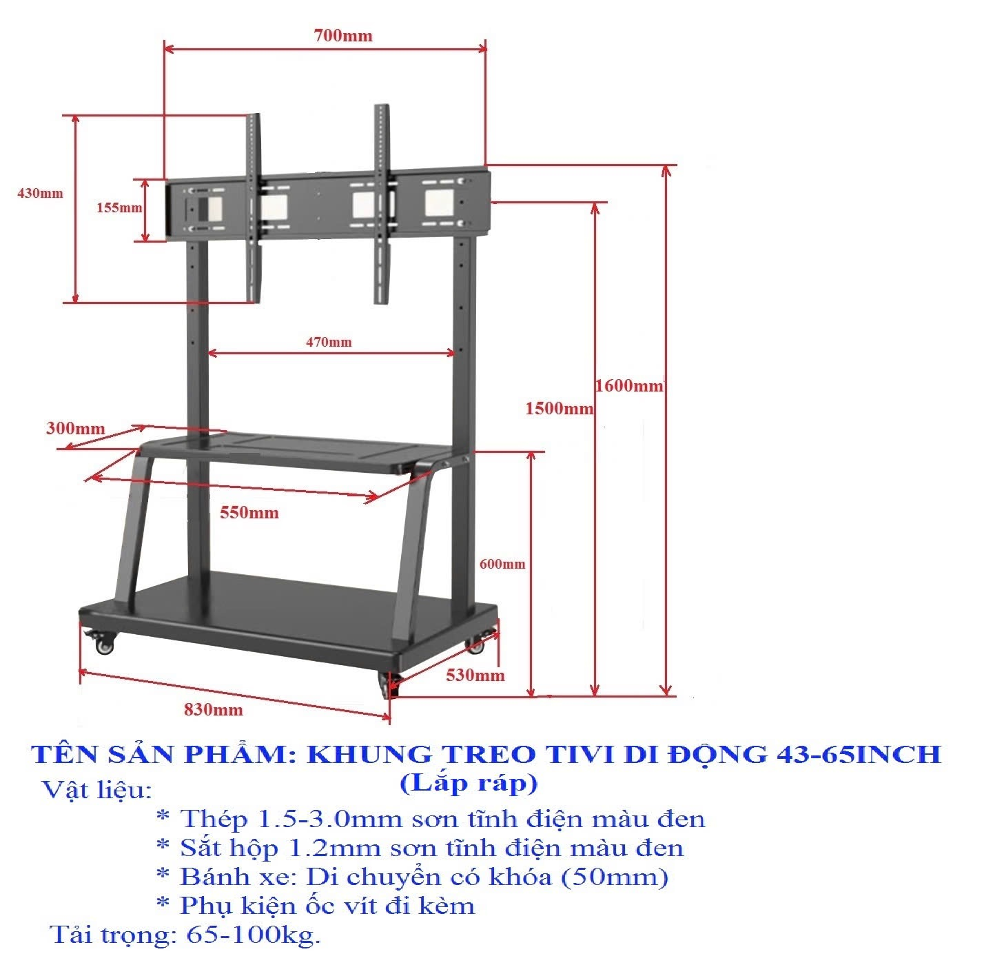 Khung Treo TV Di Động 43-65 Inch